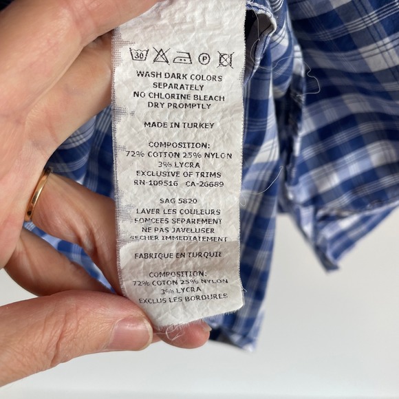 Victorinox Men's XL Blue White Plaid Button Down Short Sleeve Shirt Tailored Fit - Picture 5 of 7